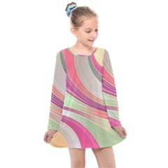 Abstract Colorful Background Wavy Kids  Long Sleeve Dress