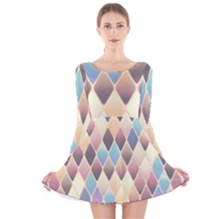 Abstract Colorful Diamond Background Tile Long Sleeve Velvet Skater Dress by Amaryn4rt