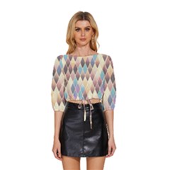 Abstract Colorful Diamond Background Tile Mid Sleeve Drawstring Hem Top