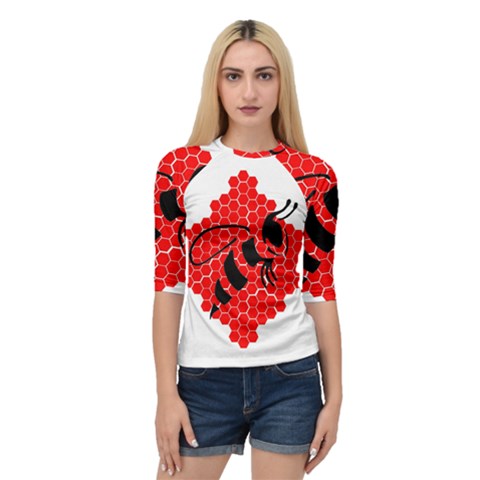 Bee Logo Honeycomb Red Wasp Honey Quarter Sleeve Raglan T-shirt by Amaryn4rt