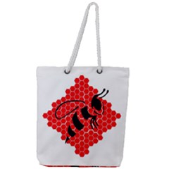 Bee Logo Honeycomb Red Wasp Honey Full Print Rope Handle Tote (large) by Amaryn4rt