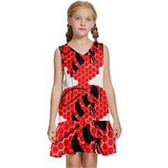 Bee Logo Honeycomb Red Wasp Honey Kids  Sleeveless Tiered Mini Dress by Amaryn4rt