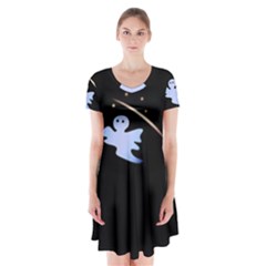 Ghost Night Night Sky Small Sweet Short Sleeve V-neck Flare Dress by Amaryn4rt