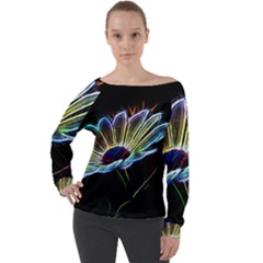 Flower Pattern Design Abstract Background Off Shoulder Long Sleeve Velour Top by Amaryn4rt