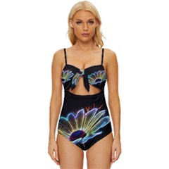 Flower Pattern Design Abstract Background Knot Front One-piece Swimsuit