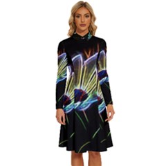 Flower Pattern Design Abstract Background Long Sleeve Shirt Collar A-line Dress by Amaryn4rt