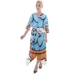 Elephant Bad Shower Quarter Sleeve Wrap Front Maxi Dress by Amaryn4rt