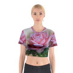 Rose Pink Flowers Pink Saturday Cotton Crop Top by Amaryn4rt