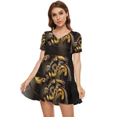 Fractal Mathematics Abstract Tiered Short Sleeve Babydoll Dress by Amaryn4rt