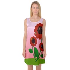 Flowers Butterflies Red Flowers Sleeveless Satin Nightdress