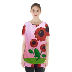 Flowers Butterflies Red Flowers Skirt Hem Sports Top