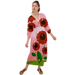 Flowers Butterflies Red Flowers Grecian Style  Maxi Dress by Sarkoni