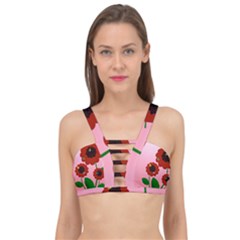 Flowers Butterflies Red Flowers Cage Up Bikini Top