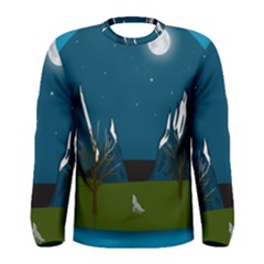 Vector Graphic Mountains Snow Wolf Men s Long Sleeve T-shirt