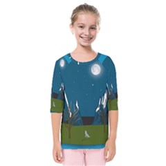 Vector Graphic Mountains Snow Wolf Kids  Quarter Sleeve Raglan T-Shirt