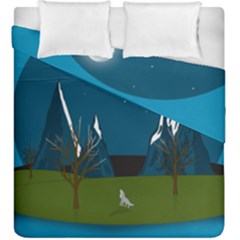 Vector Graphic Mountains Snow Wolf Duvet Cover Double Side (King Size)