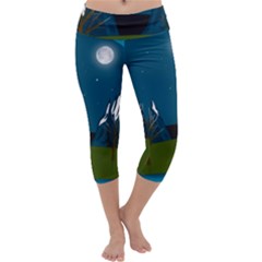 Vector Graphic Mountains Snow Wolf Capri Yoga Leggings