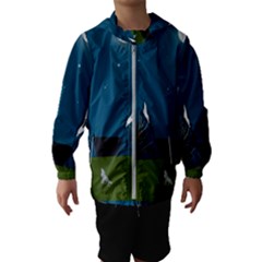 Vector Graphic Mountains Snow Wolf Kids  Hooded Windbreaker
