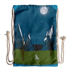 Vector Graphic Mountains Snow Wolf Drawstring Bag (large)