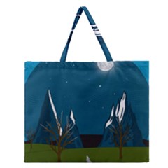 Vector Graphic Mountains Snow Wolf Zipper Large Tote Bag