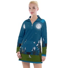 Vector Graphic Mountains Snow Wolf Women s Long Sleeve Casual Dress