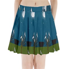 Vector Graphic Mountains Snow Wolf Pleated Mini Skirt