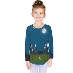 Vector Graphic Mountains Snow Wolf Kids  Long Sleeve T-Shirt