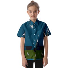 Vector Graphic Mountains Snow Wolf Kids  Short Sleeve Shirt