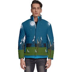 Vector Graphic Mountains Snow Wolf Men s Puffer Bubble Jacket Coat