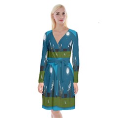 Vector Graphic Mountains Snow Wolf Long Sleeve Velvet Front Wrap Dress