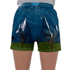 Vector Graphic Mountains Snow Wolf Sleepwear Shorts