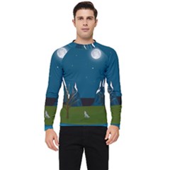 Vector Graphic Mountains Snow Wolf Men s Long Sleeve Rash Guard