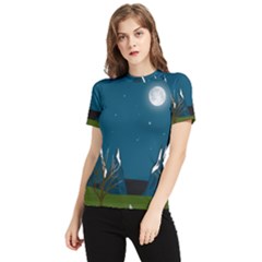 Vector Graphic Mountains Snow Wolf Women s Short Sleeve Rash Guard