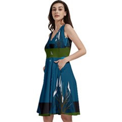 Vector Graphic Mountains Snow Wolf Sleeveless V-Neck Skater Dress with Pockets