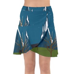 Vector Graphic Mountains Snow Wolf Wrap Front Skirt