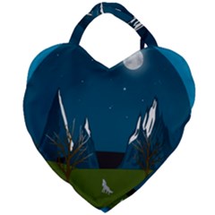 Vector Graphic Mountains Snow Wolf Giant Heart Shaped Tote by Sarkoni