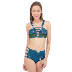 Vector Graphic Mountains Snow Wolf Cage Up Bikini Set