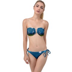 Vector Graphic Mountains Snow Wolf Twist Bandeau Bikini Set