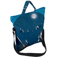 Vector Graphic Mountains Snow Wolf Fold Over Handle Tote Bag