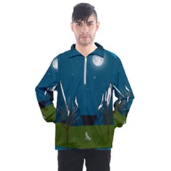 Vector Graphic Mountains Snow Wolf Men s Half Zip Pullover