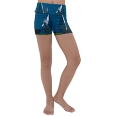 Vector Graphic Mountains Snow Wolf Kids  Lightweight Velour Yoga Shorts by Sarkoni