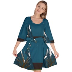 Vector Graphic Mountains Snow Wolf Velour Kimono Dress