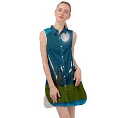 Vector Graphic Mountains Snow Wolf Sleeveless Shirt Dress