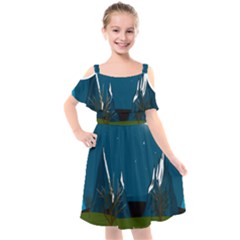 Vector Graphic Mountains Snow Wolf Kids  Cut Out Shoulders Chiffon Dress