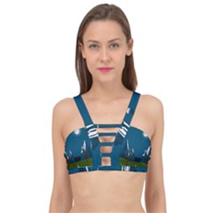 Vector Graphic Mountains Snow Wolf Cage Up Bikini Top