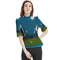 Vector Graphic Mountains Snow Wolf Frill Neck Blouse