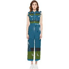 Vector Graphic Mountains Snow Wolf Women s Frill Top Chiffon Jumpsuit