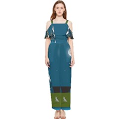 Vector Graphic Mountains Snow Wolf Draped Sleeveless Chiffon Jumpsuit