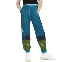 Vector Graphic Mountains Snow Wolf Kids  Joggers