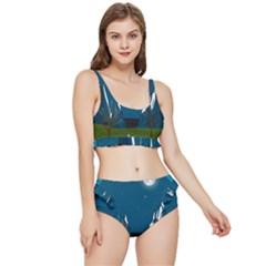 Vector Graphic Mountains Snow Wolf Frilly Bikini Set